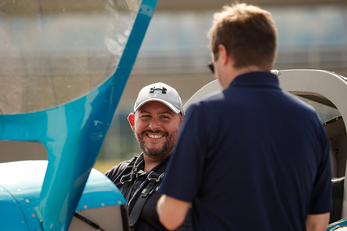 A pilot in the cockpit