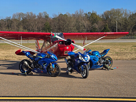A Decathalon and three motorcycles